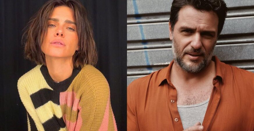 Montagem de duas fotos. À esquerda, Carolina Dieckmann; à direita, Rodrigo Lombardi