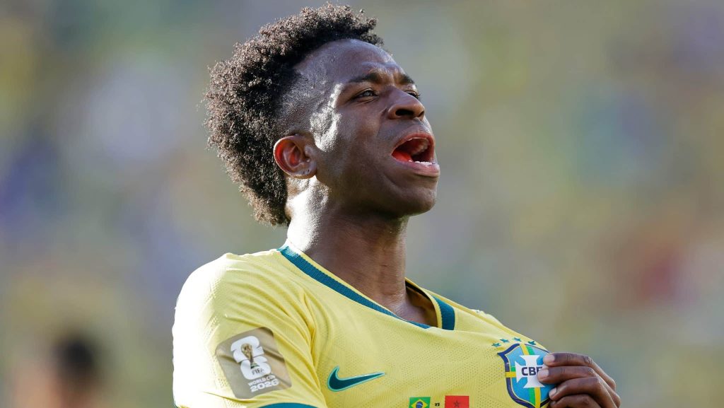 Vinicius Júnior comemorando gol contra Marrocos